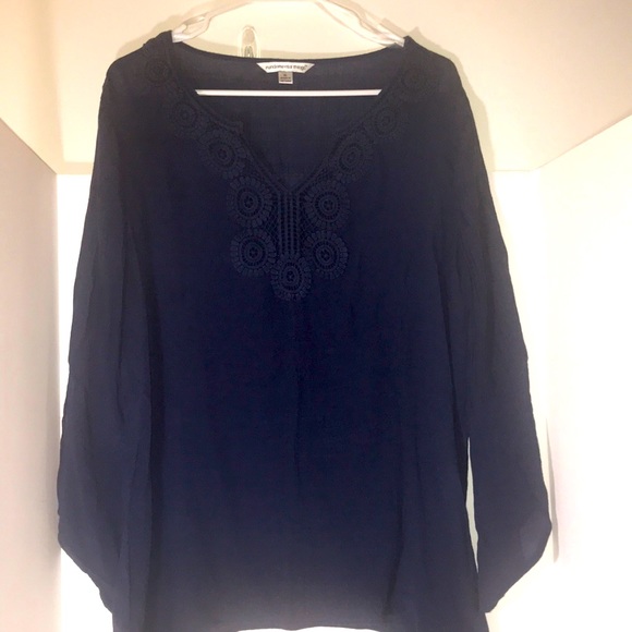 Fundamental Things top size xl long flowing sleeves eyelet navy boho style - Picture 1 of 9